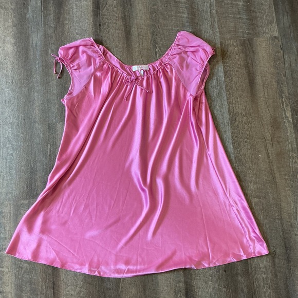 Oscar de la Renta Pink Label Vintage Satin Nightgown Sheer Sleeve Pink - Picture 3 of 8